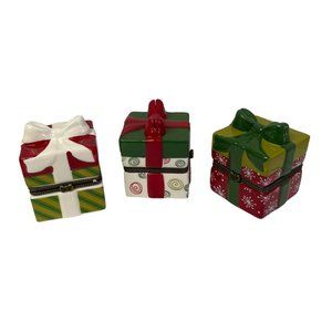 Harry & David Christmas Motif Multicolor With Lid 2.75" L Ring Jewelry Holder Se